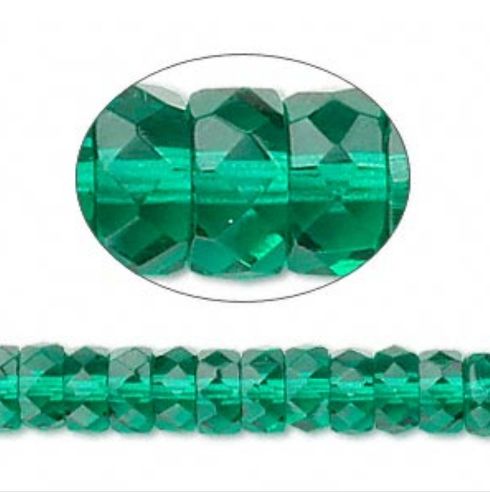 2/$15 Bead Czech Fire-polished Glass Teal 8x4mm Faceted Rondelle Tube
